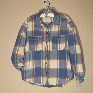 Hollister Boyfriend fit Blue and Brown Checked Shirt Jacket with Pockets